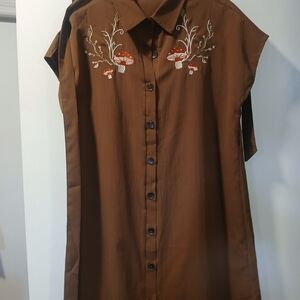 ROMWE Brown Embroidered Mini Dress With Tie belt
